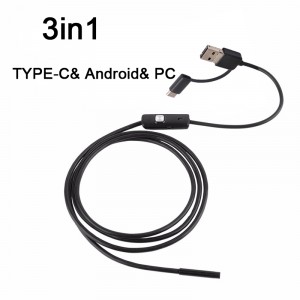 1m/8mm HD endoskop pre PC a Android USB/microUSB/USB-C Hard